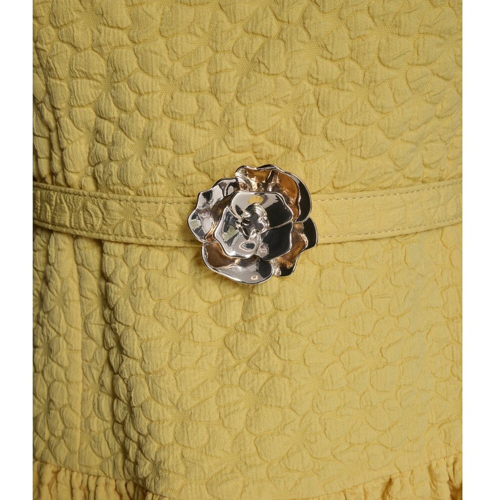 Karl Lagerfeld Yellow Floral Jacquard A-Line Dress with Flower Belt NWT! Size 12 - Picture 3 of 10